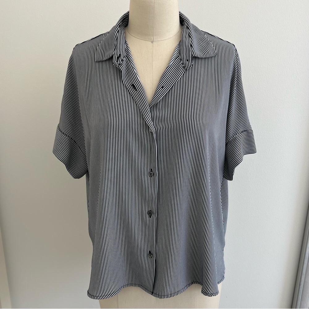 Rachel Zoe Striped Collared Button-Up Short Sleeve